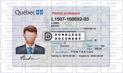 Quebec Driver License Template