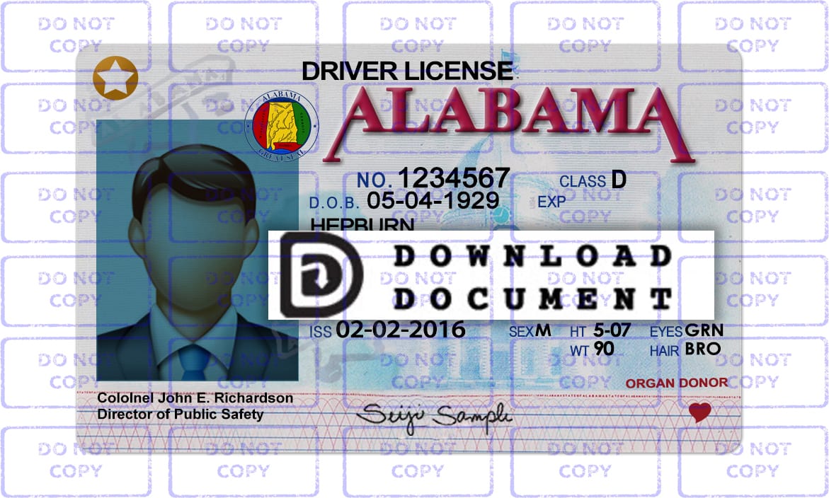 Alabama Driver License Template