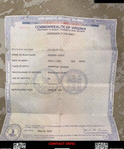 Virginia Birth Certificate PSD Template