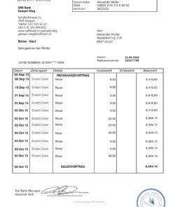 Swiss bank Statement Free Download